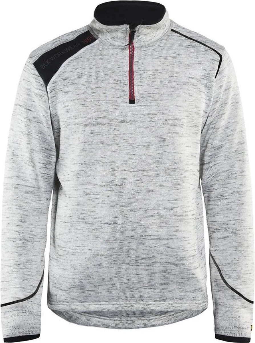 Blåkläder 4943-2117 Gebreid Sweatshirt 1/2 rits Grijs melange/rood by Blåkläder, Grijs melange, Red, L – product image