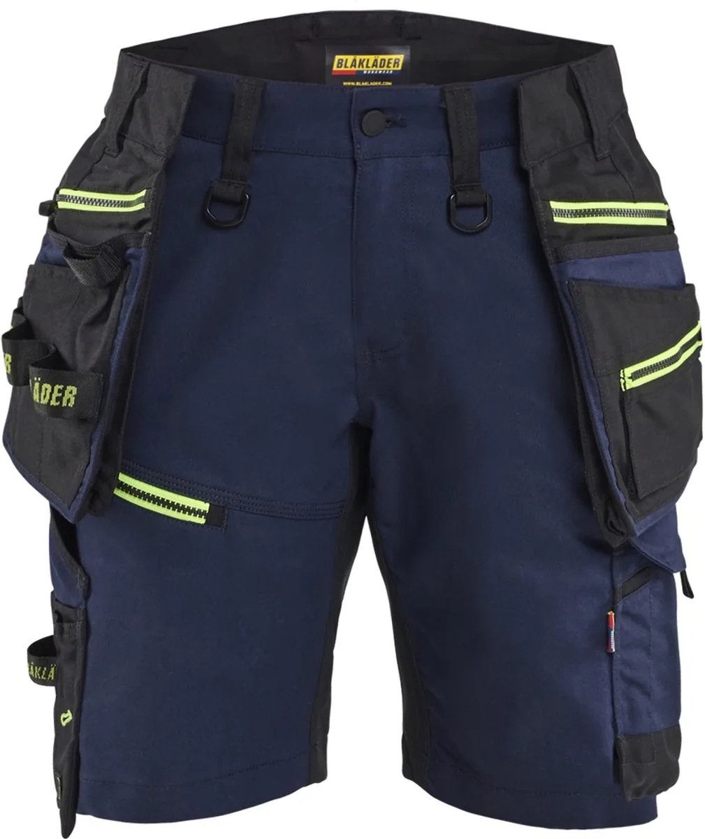 Dames Arbeitshorts STRIKER Werkbroek mit Stretch 71751149 van Blåkläder, Dunkel Marineblau, High Vis Gelb – productafbeelding