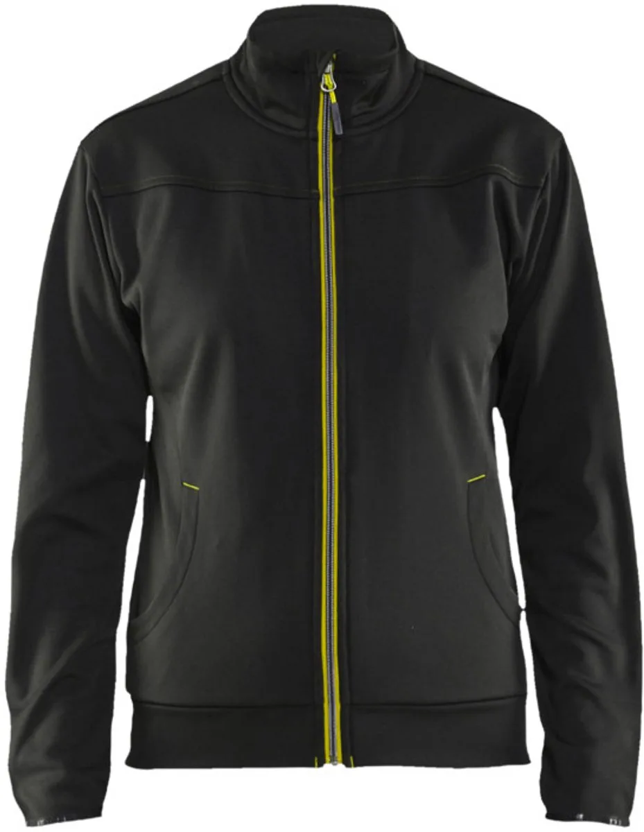 Dames service sweatshirt met rits 3394-2526 - Zwart/High Vis Geel fra Blåkläder, Sort, High Vis Geel, L – produktbillede