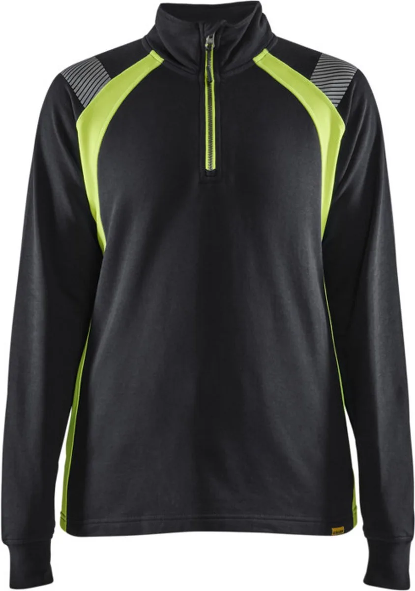 Dames sweatshirt halve rits Visible 3403-1158 - Zwart/High Vis Geel de Blåkläder, Noir, High Vis Geel, L – image du produit