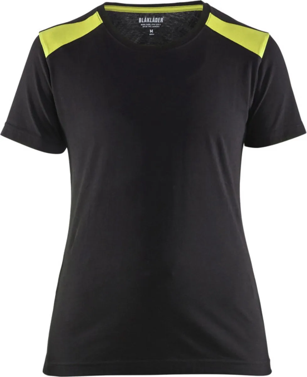 Dames T-shirt 3479-1042 - Zwart/High Vis Geel von Blåkläder, Schwarz, High Vis Geel, 3XL – Produktbild