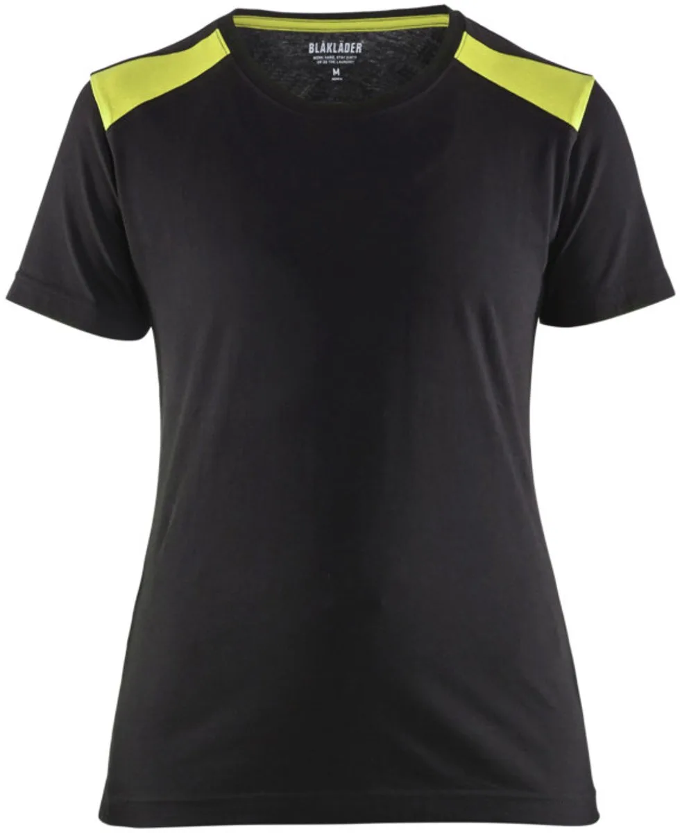 Dames T-shirt 3479-1042 - Zwart/High Vis Geel von Blåkläder, Schwarz, High Vis Geel, L – Produktbild