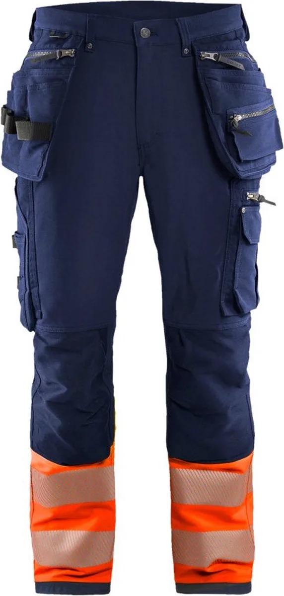 High Vis 4-weg-stretch werkbroek 1993-1642 - Marineblauw/Oranje van Blåkläder, Marineblauw, Oranje, C156 – productafbeelding