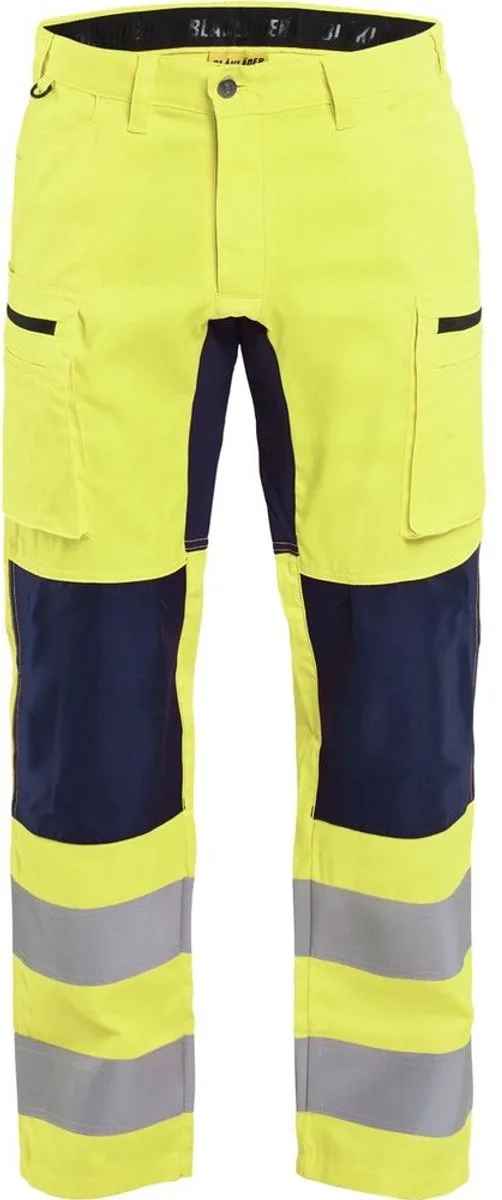 High Vis broek met stretch 1585-1811 - High Vis Geel/Marineblauw van Blåkläder, High Vis Geel, Marineblauw, D84 – productafbeelding