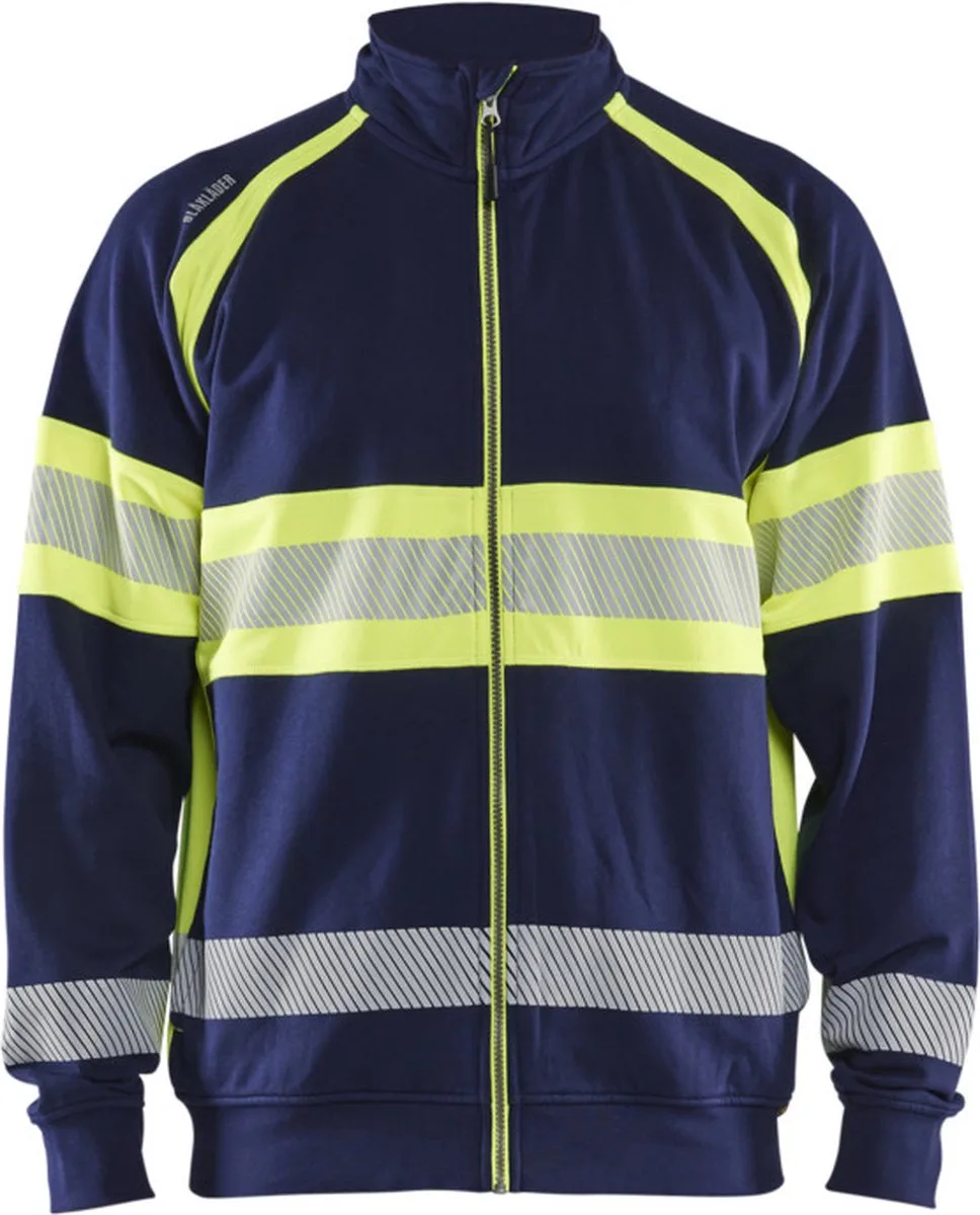 High vis sweater 3551-1158 - Marine/High Vis Geel van Blåkläder, Marine, High Vis Geel, 4XL – productafbeelding