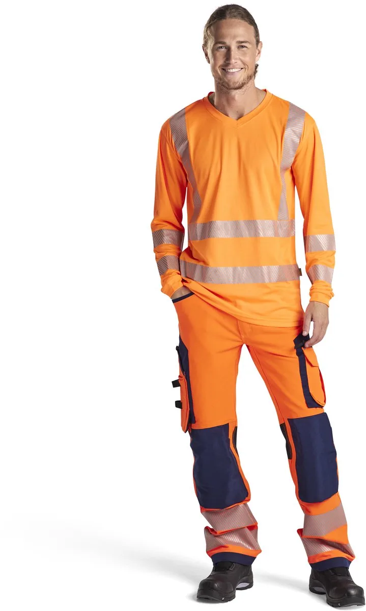 High Vis werkbroek met 4-weg stretch zonder spijkerzakken 1197-1642 - High Vis Oranje/Marineblauw van Blåkläder, High Vis Oranje, Marineblauw, C46 – productafbeelding