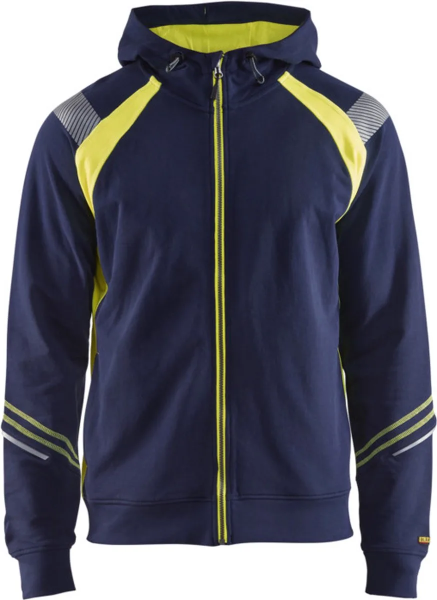 Hooded sweatshirt hele rits Visible 3433-1158 - Marine/High Vis Geel från Blåkläder, Marine, High Vis Geel, 4XL – produktbild
