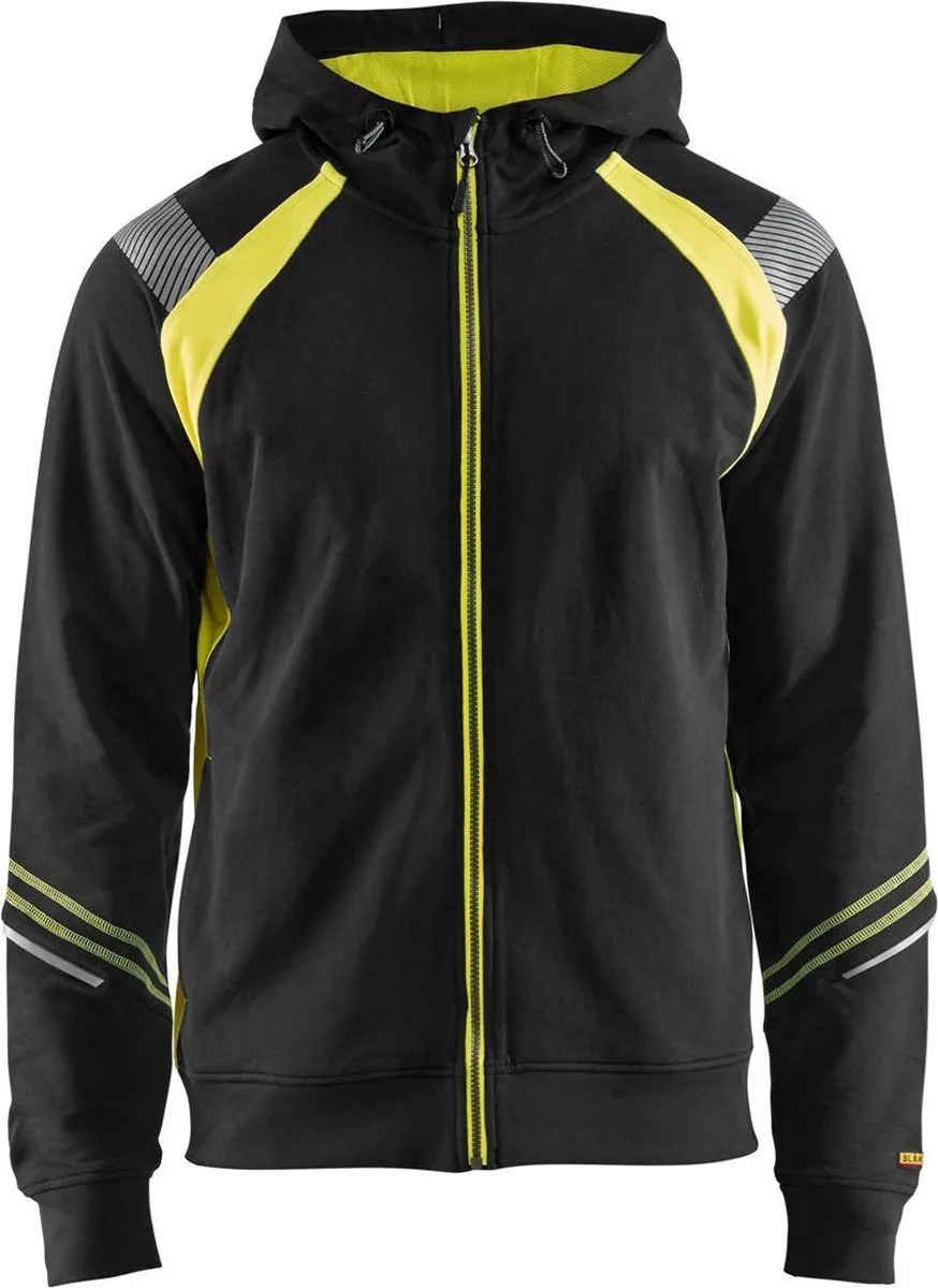 Hooded sweatshirt hele rits Visible 3433-1158 - Zwart/High Vis Geel de Blåkläder, Noir, High Vis Geel, 4XL – image du produit