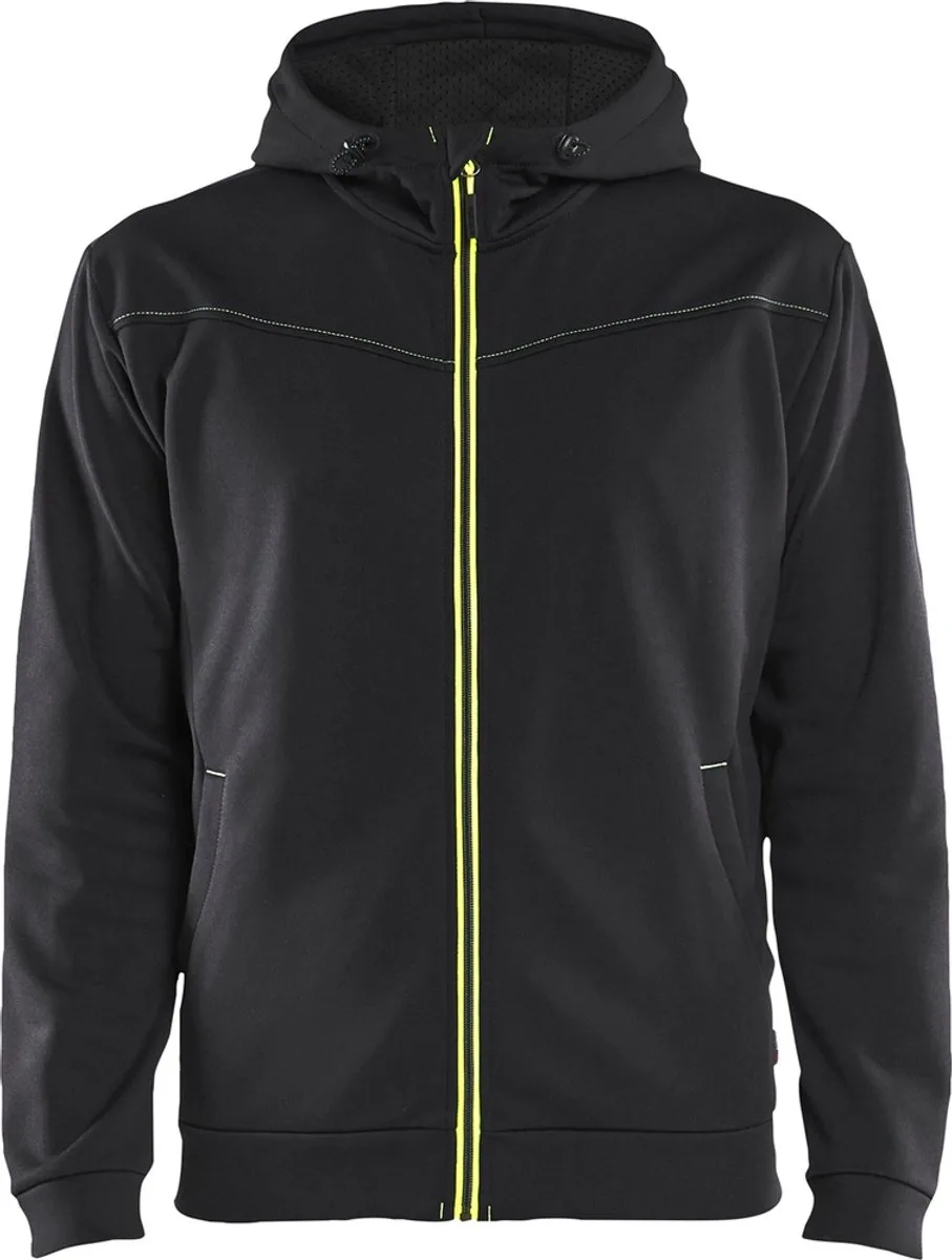 Hoodie met rits 3363-2526 - Zwart/High Vis Geel von Blåkläder, Schwarz, High Vis Geel, 4XL – Produktbild
