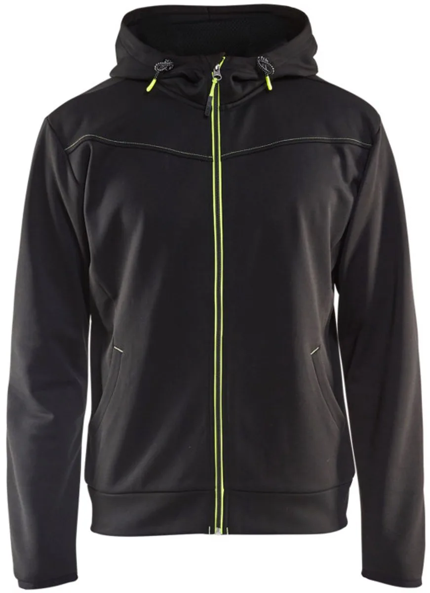 Hoodie met rits 3363-2526 - Zwart/High Vis Geel van Blåkläder, Zwart, High Vis Geel, L – productafbeelding