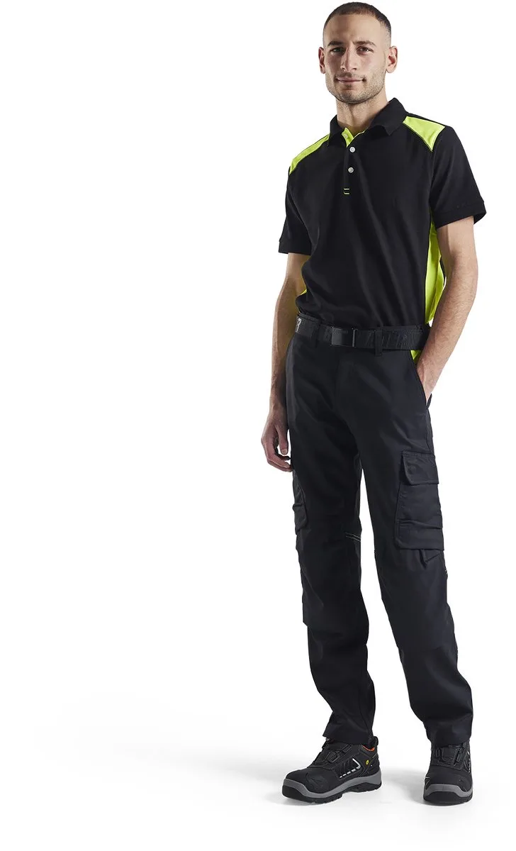Industrie werkbroek stretch met kniezakken 1448-1832 - Zwart/High Vis Geel van Blåkläder, Zwart, High Vis Geel, C152 – productafbeelding