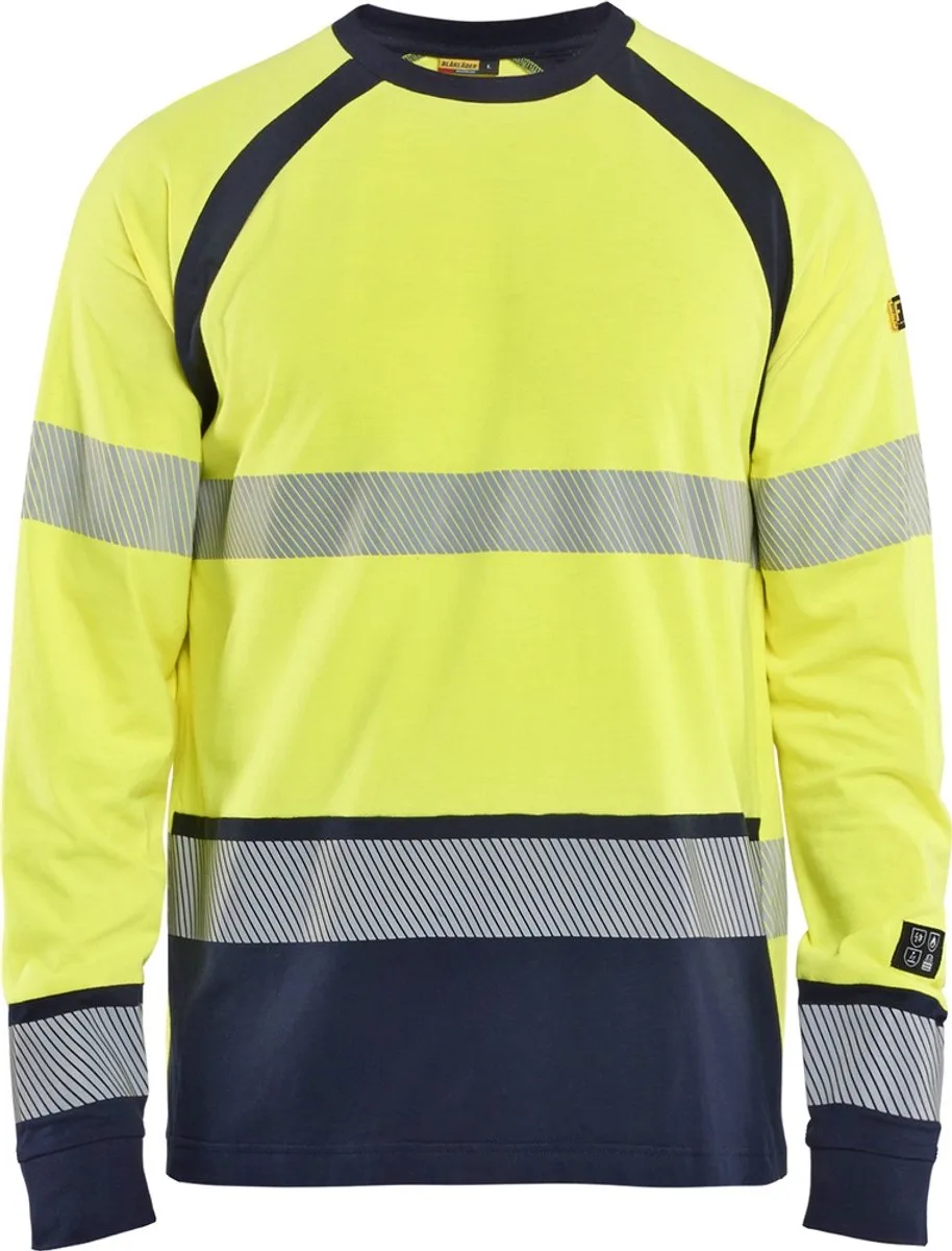 Longsleeve Multinorm T-shirt met lange mouwen 34361737 van Blåkläder, High Vis Gelb, Marineblau – productafbeelding