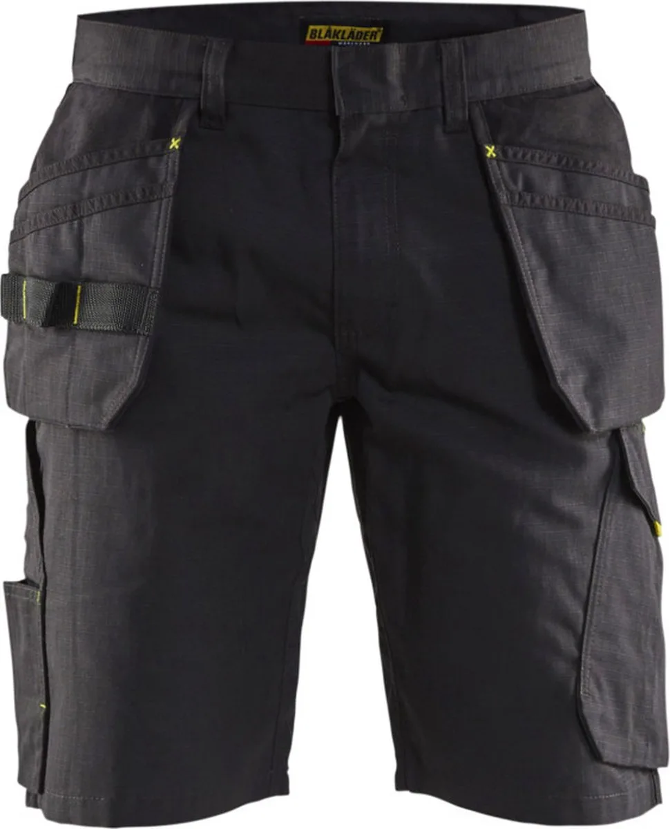 Service short met spijkerzakken 1494-1330 - Zwart/High Vis Geel von Blåkläder, Schwarz, High Vis Geel, C62 – Produktbild
