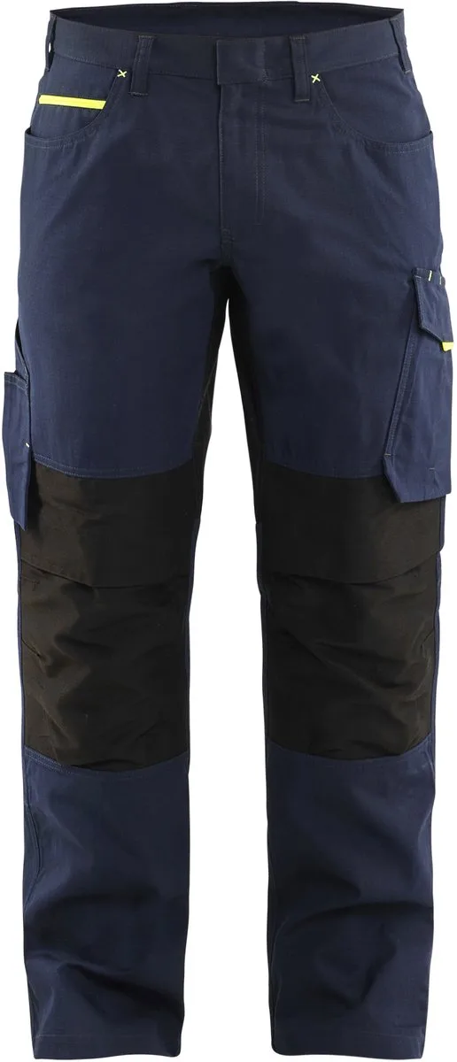 Service werkbroek met stretch zonder spijkerzakken 1495-1330 - Donker marineblauw/High Vis Geel van Blåkläder, Donker marineblauw, High Vis Geel, C56 – productafbeelding
