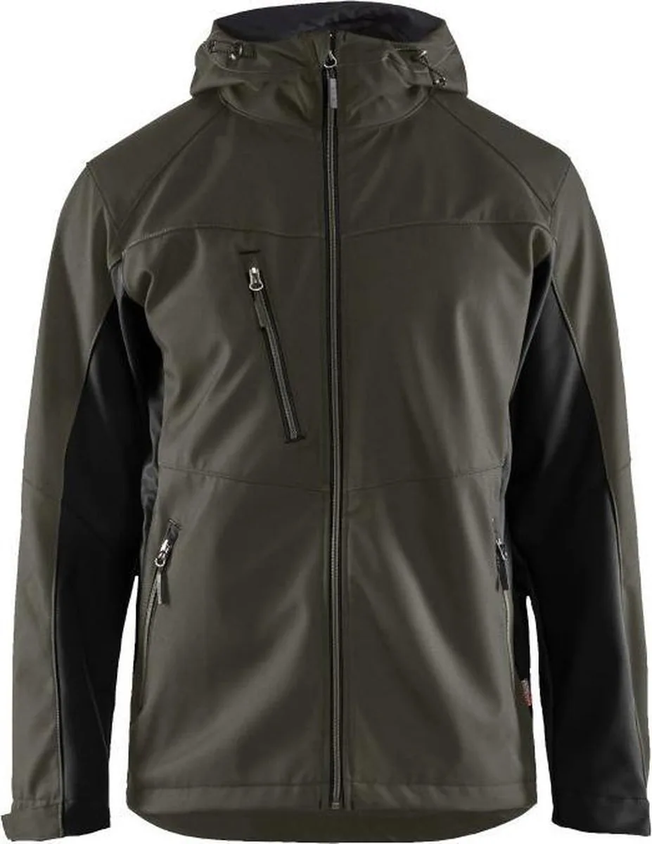 Softshell jack met capuchon 4753-2516 - Groen/Zwart van Blåkläder, Groen, Zwart, 4XL – productafbeelding