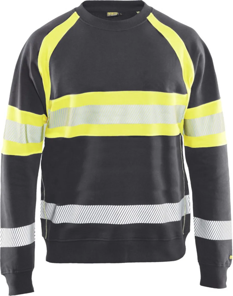 Sweater High Vis 3359-1158 - Medium Grijs/High Vis Geel van Blåkläder, Medium Grijs, High Vis Geel, 4XL – productafbeelding