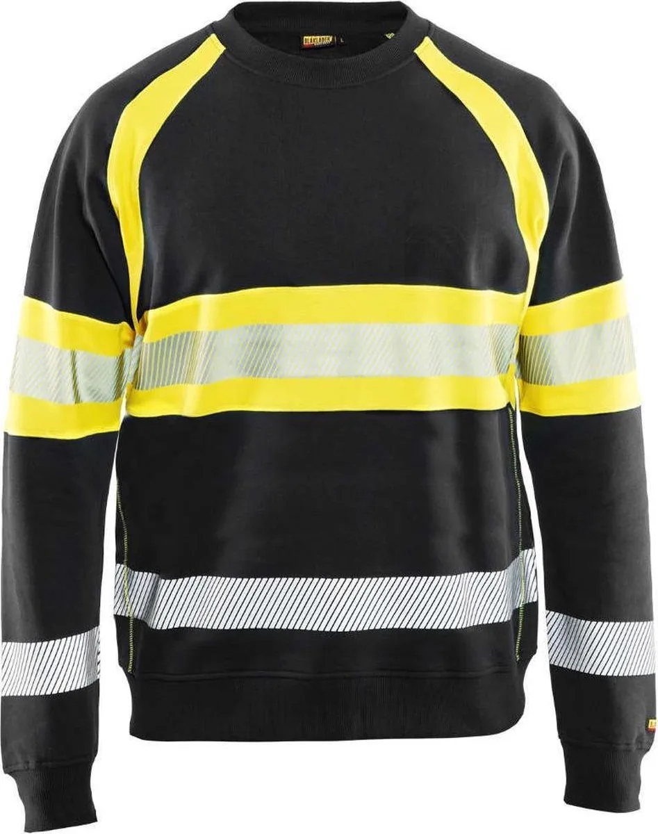 Sweater High Vis 3359-1158 - Zwart/High Vis Geel fra Blåkläder, Sort, High Vis Geel, S – produktbillede