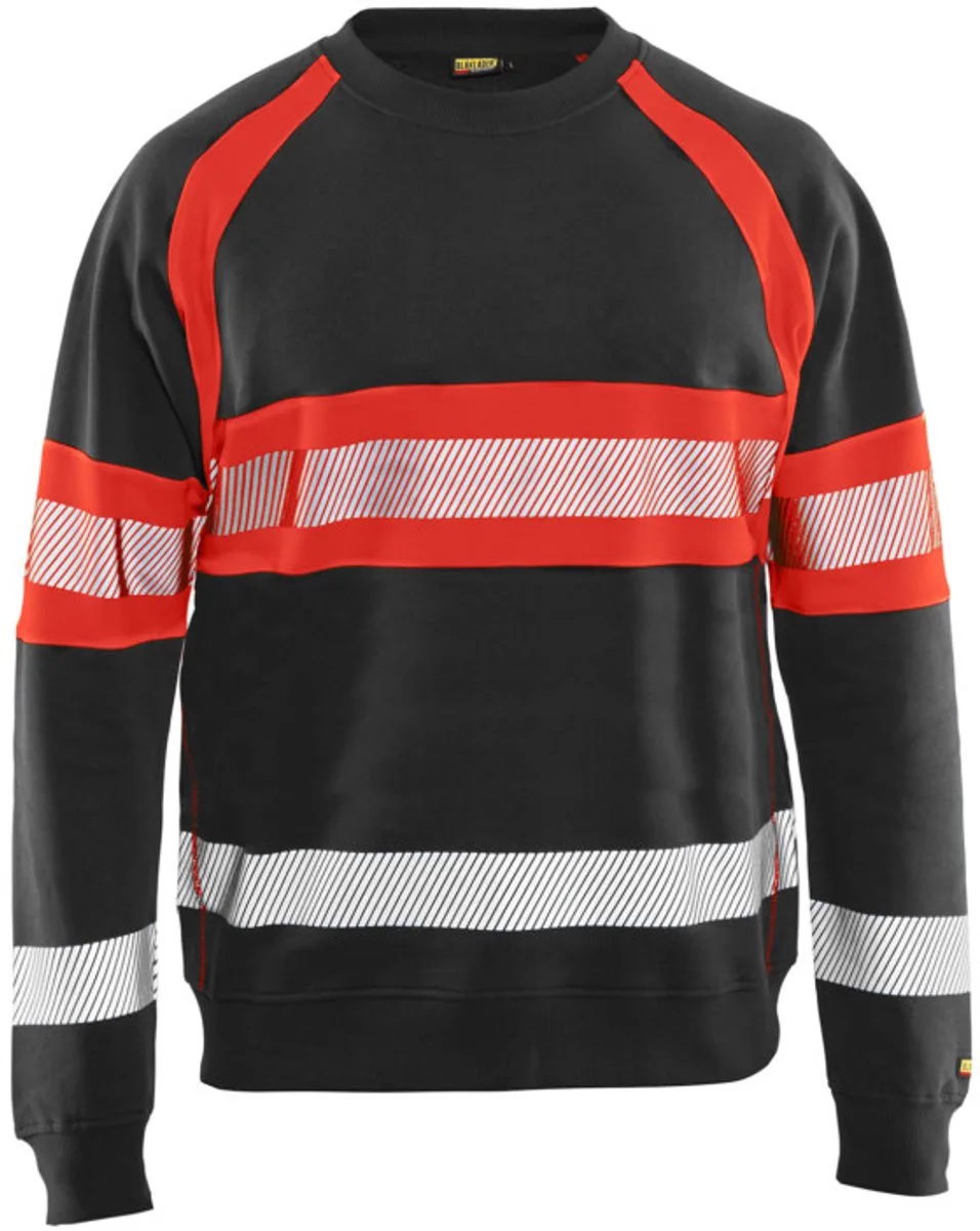 Sweater High Vis 3359-1158 - Zwart/High Vis Rood van Blåkläder, Zwart, High Vis Rood, XS – productafbeelding