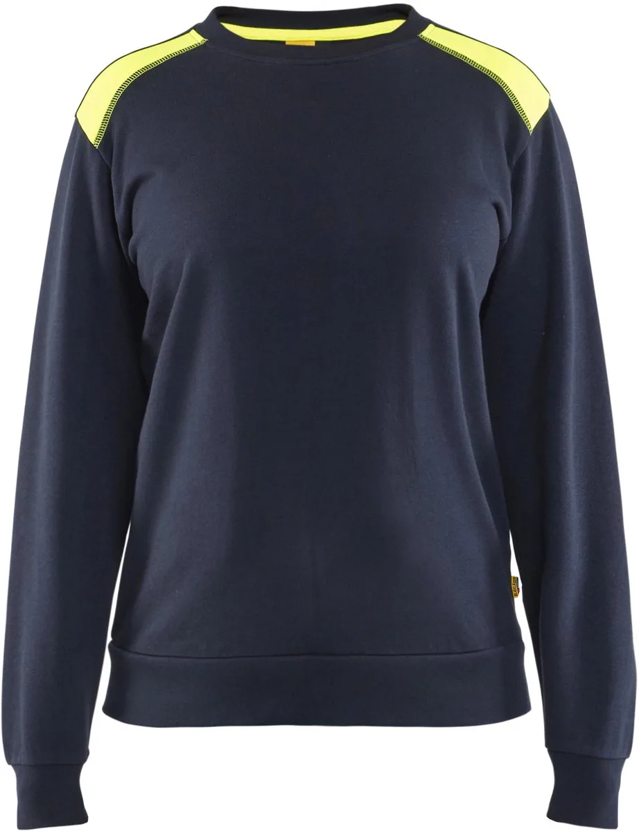Sweatshirt bi-colour Dames 3408-1158 - Donker marineblauw/High Vis Geel von Blåkläder, Donker marineblauw, High Vis Geel, L – Produktbild