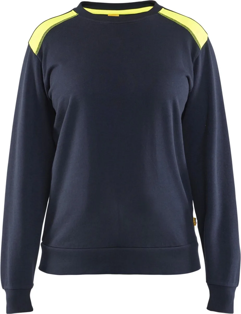 Sweatshirt bi-colour Dames 3408-1158 - Donker marineblauw/High Vis Geel van Blåkläder, Donker marineblauw, High Vis Geel, XXL – productafbeelding