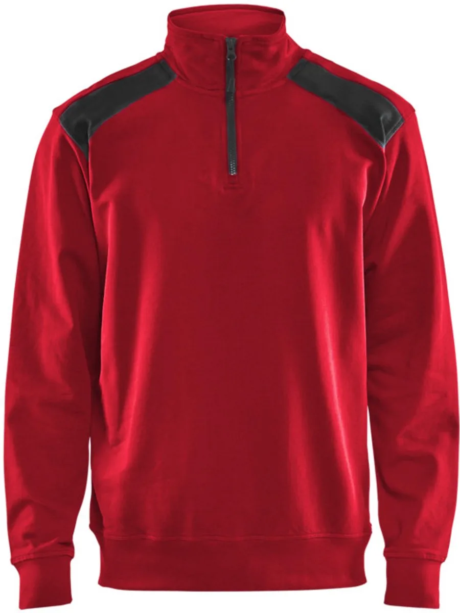 Sweatshirt bi-colour met halve rits 3353-1158 - Rood/Zwart van Blåkläder, Rood, Zwart, S – productafbeelding