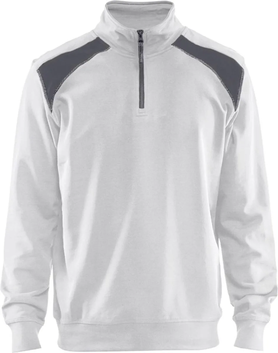 Sweatshirt bi-colour met halve rits 3353-1158 - Wit/Grijs fra Blåkläder, Hvid, Grå, L – produktbillede