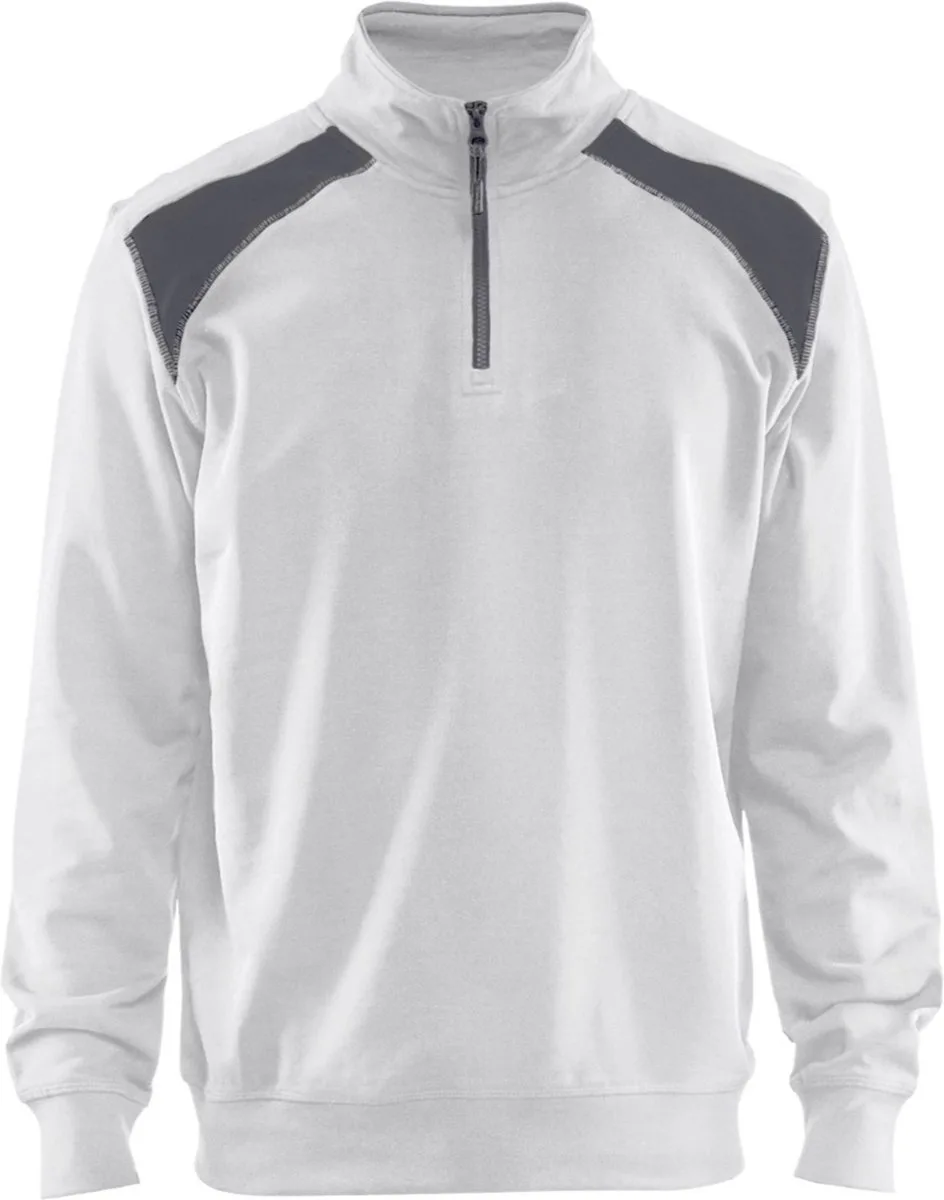 Sweatshirt bi-colour met halve rits 3353-1158 - Wit/Grijs de Blåkläder, Blanc, Gris, S – image du produit