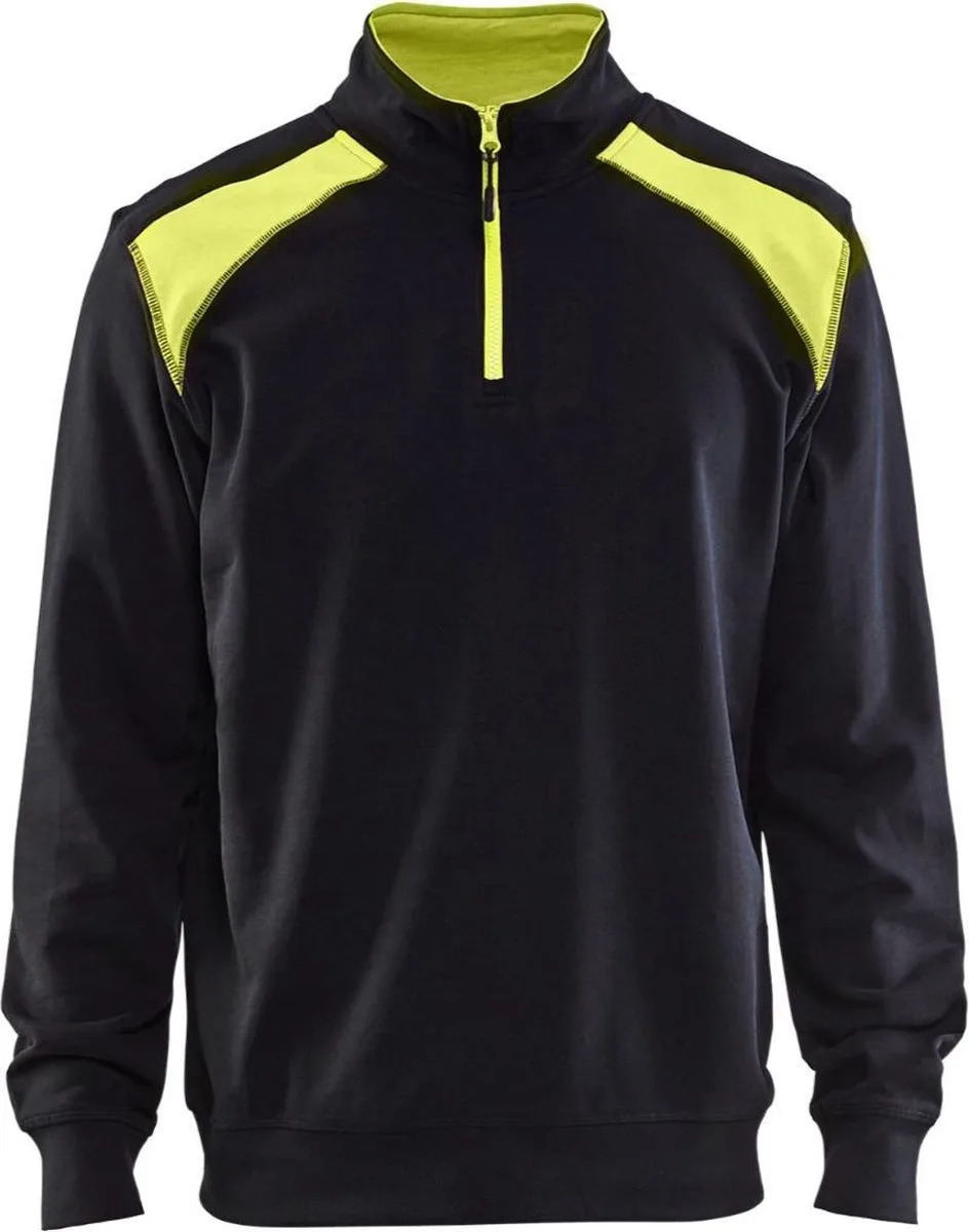 Sweatshirt bi-colour met halve rits 3353-1158 - Zwart/High Vis Geel van Blåkläder, Zwart, High Vis Geel, XXL – productafbeelding