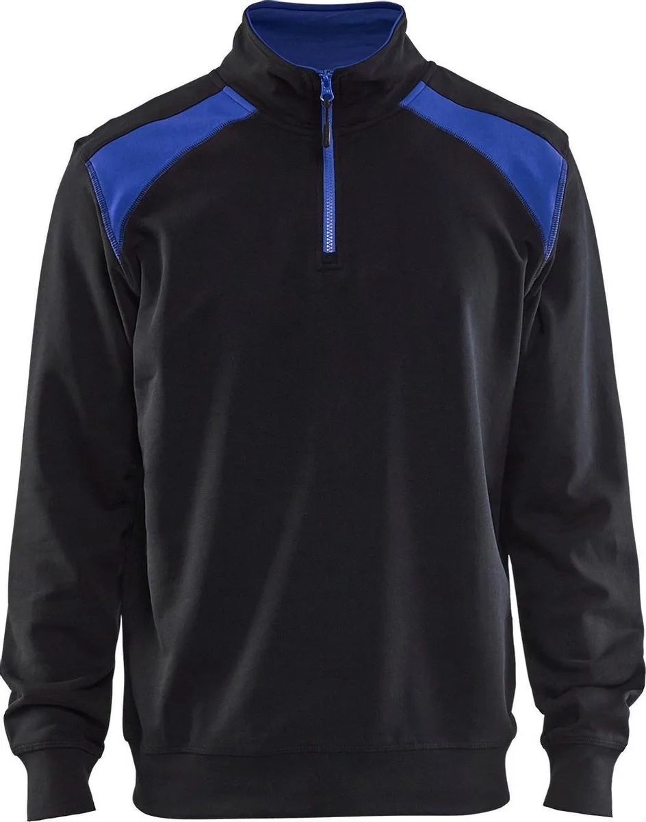 Sweatshirt bi-colour met halve rits 3353-1158 - Zwart/Korenblauw von Blåkläder, Schwarz, Korenblauw, 4XL – Produktbild