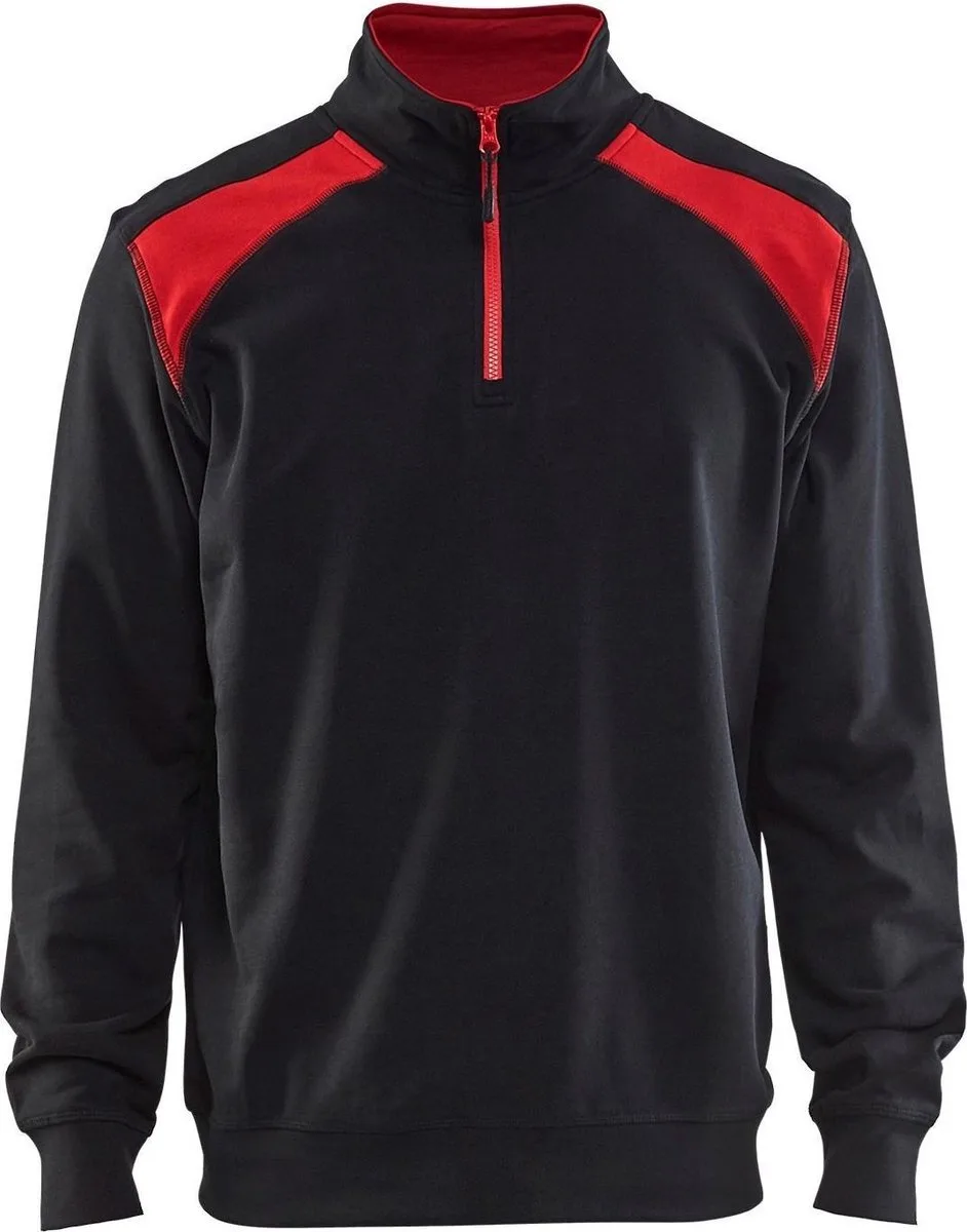Sweatshirt bi-colour met halve rits 3353-1158 - Zwart/Rood van Blåkläder, Zwart, Rood, 3XL – productafbeelding