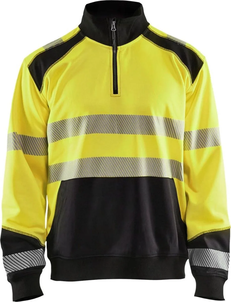 Sweatshirt halve rits High Vis 3556-2528 - High Vis Geel/Zwart fra Blåkläder, High Vis Geel, Sort, 4XL – produktbillede