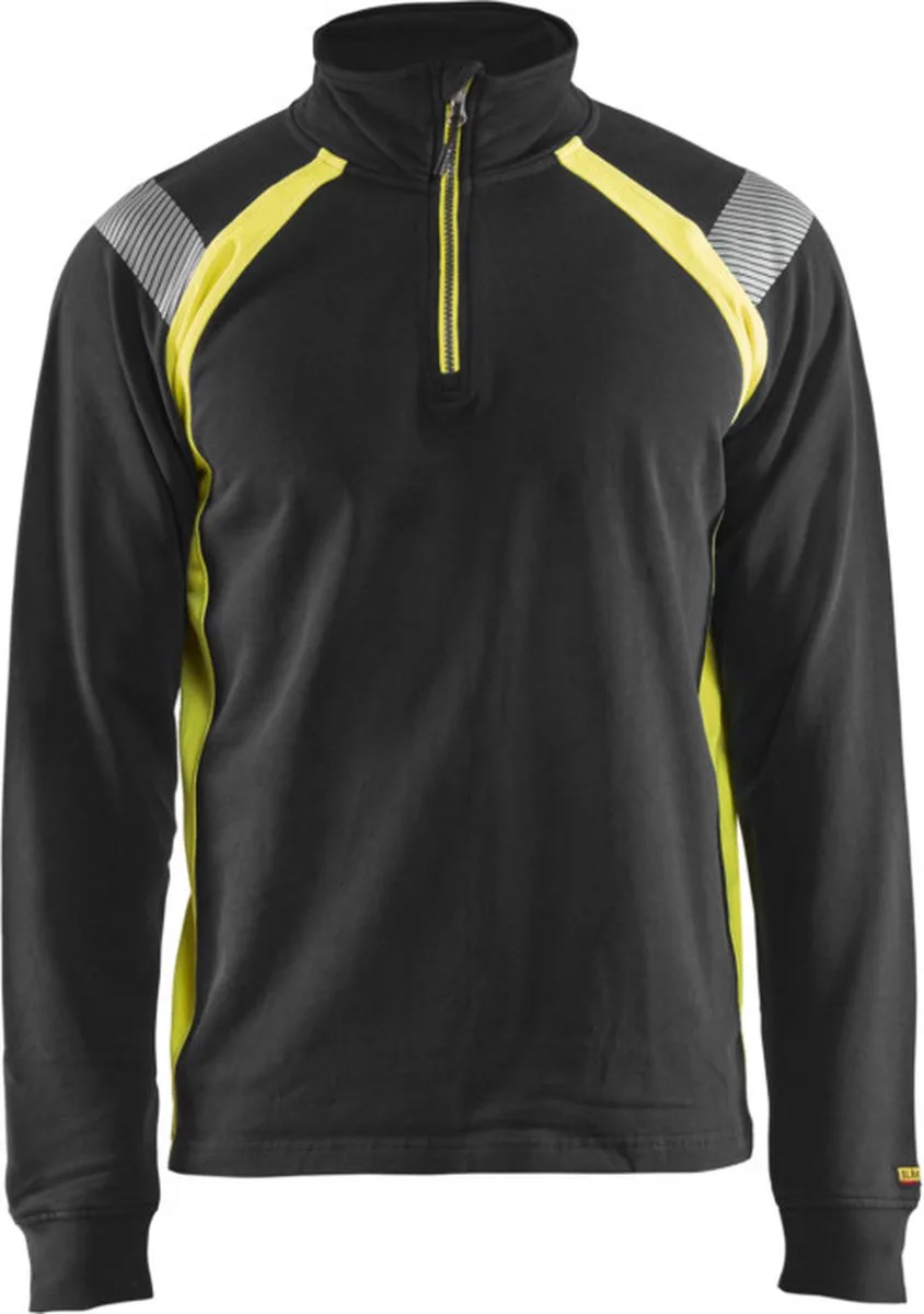 Sweatshirt halve rits Visible 3432-1158 - Zwart/High Vis Geel van Blåkläder, Zwart, High Vis Geel, L – productafbeelding