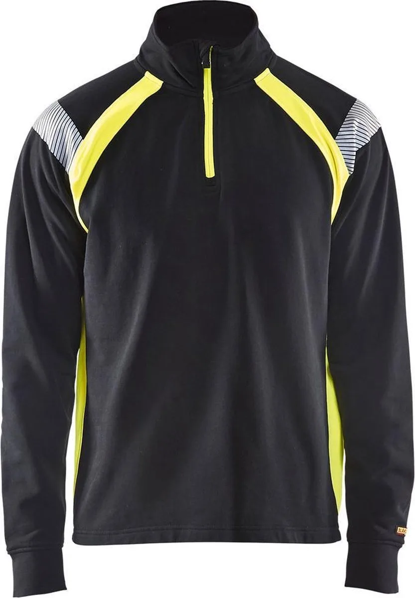 Sweatshirt halve rits Visible 3432-1158 - Zwart/High Vis Geel fra Blåkläder, Sort, High Vis Geel, 4XL – produktbillede
