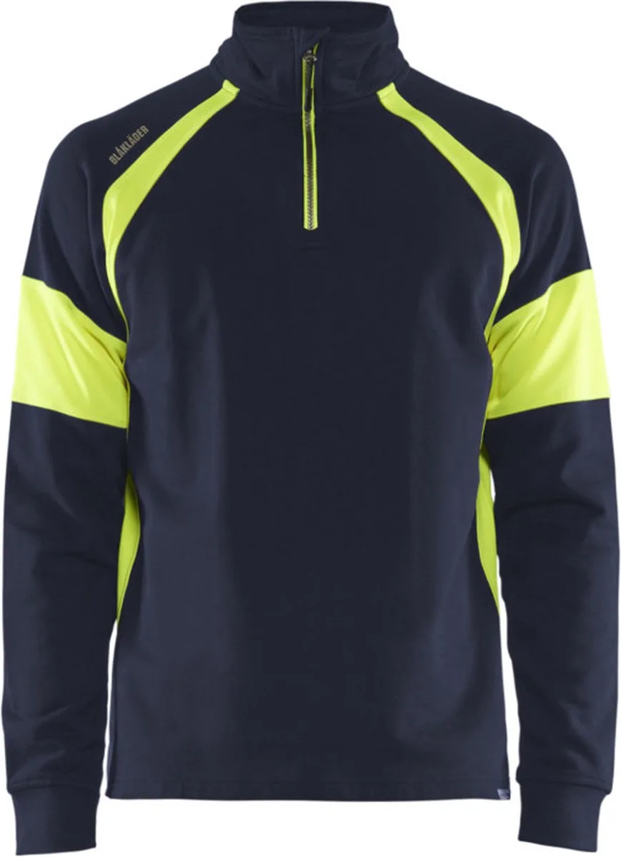 Sweatshirt met High Vis zones 3550-1158 - Marine/High Vis Geel by Blåkläder, Marine, High Vis Geel, 3XL – product image