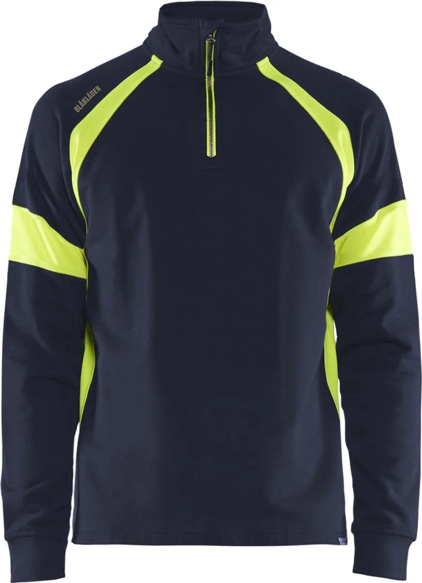 Sweatshirt met High Vis zones 3550-1158 - Marine/High Vis Geel von Blåkläder, Marine, High Vis Geel, 5XL – Produktbild
