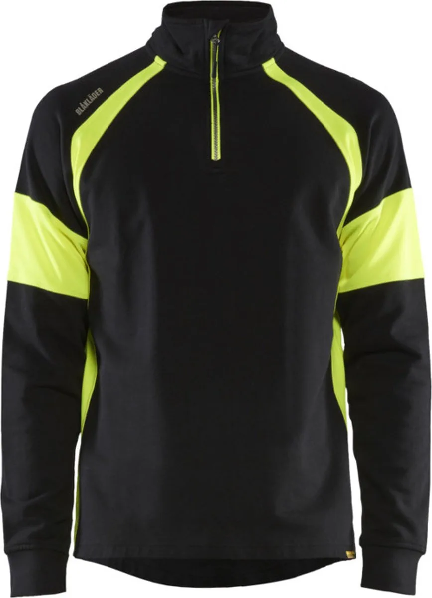 Sweatshirt met High Vis zones 3550-1158 - Zwart/High Vis Geel van Blåkläder, Zwart, High Vis Geel, 4XL – productafbeelding