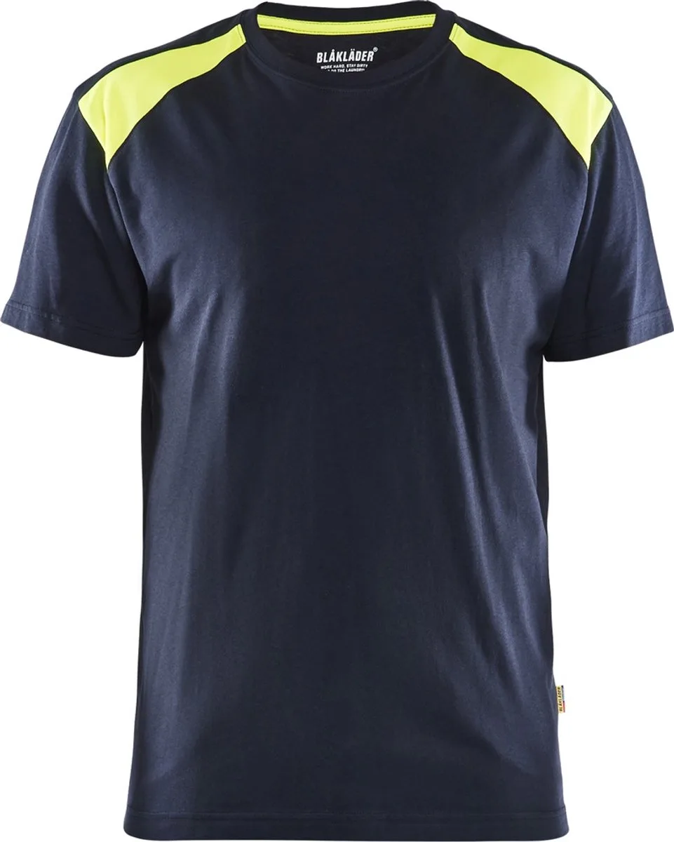 T-shirt bi-colour 3379-1042 - Donker marineblauw/High Vis Geel von Blåkläder, Donker marineblauw, High Vis Geel, XL – Produktbild