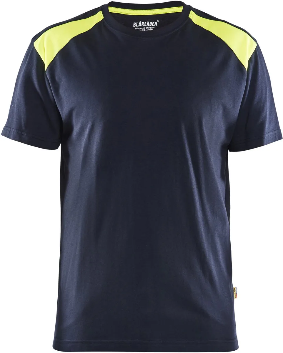 T-shirt bi-colour 3379-1042 - Donker marineblauw/High Vis Geel van Blåkläder, Donker marineblauw, High Vis Geel, XS – productafbeelding