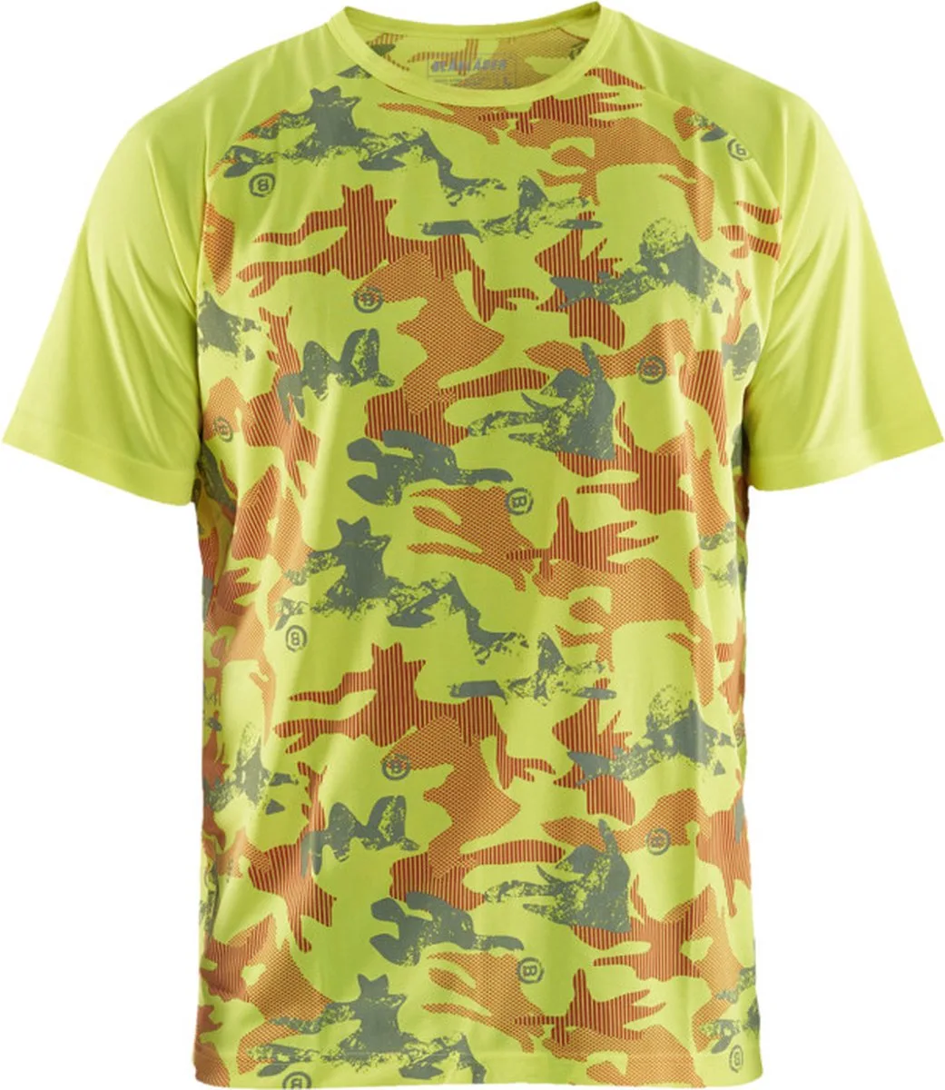 T-shirt functioneel camo 3425-1011 - High Vis Geel/Grijs van Blåkläder, High Vis Geel, Grijs, 4XL – productafbeelding