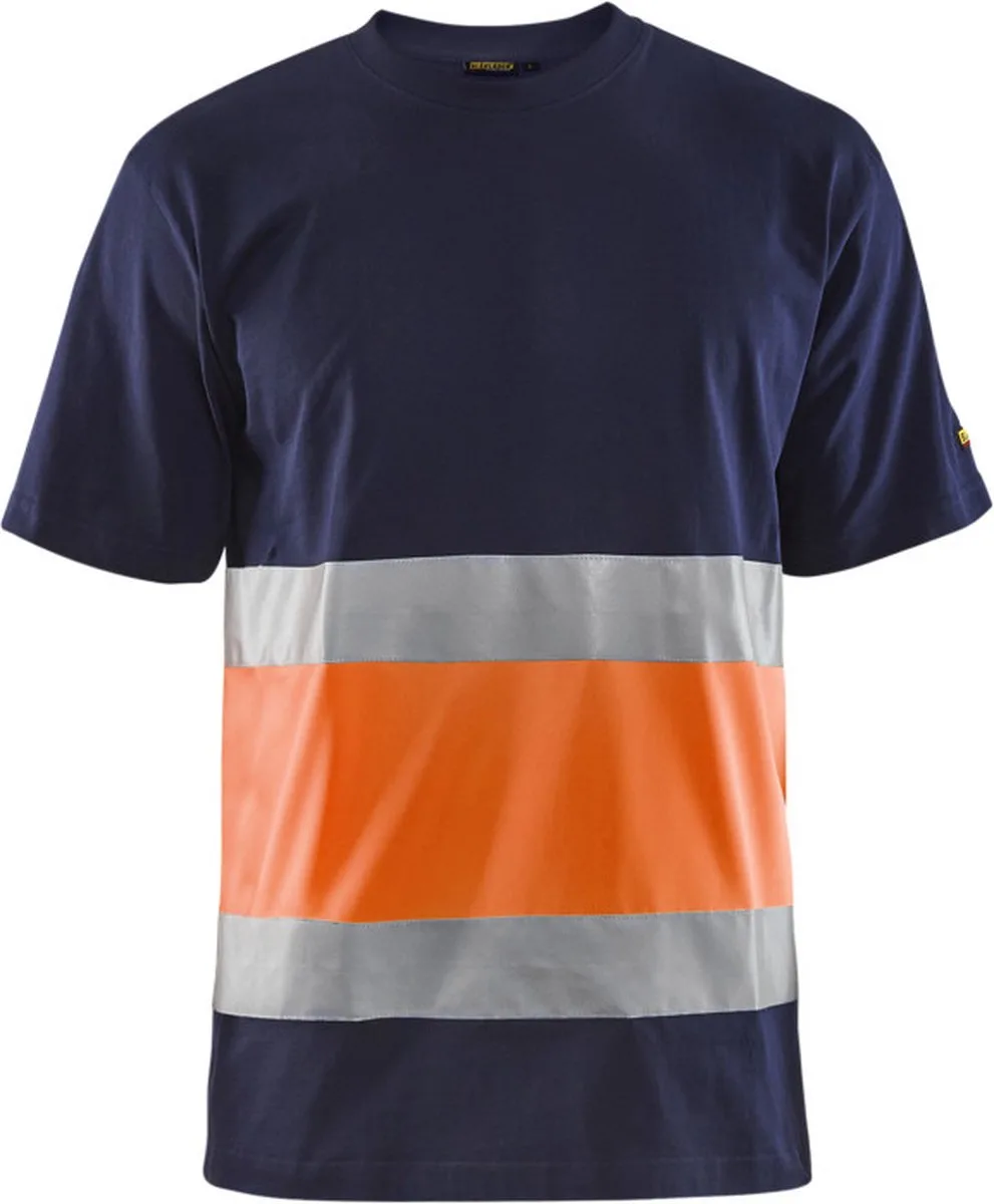 T-shirt High Vis 3387-1030 - Marineblauw/Oranje fra Blåkläder, Marineblauw, Orange, L – produktbillede