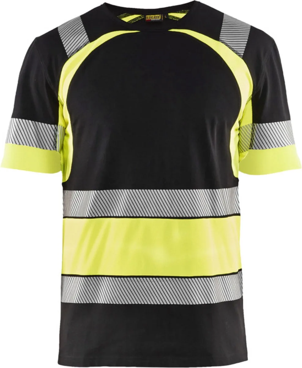 T-shirt High Vis 3421-1030 - Zwart/High Vis Geel von Blåkläder, Schwarz, High Vis Geel, M – Produktbild