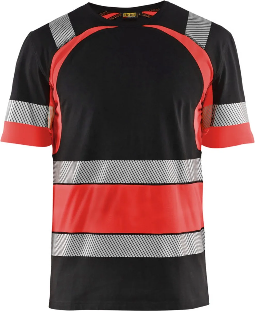 T-shirt High Vis 3421-1030 - Zwart/High Vis Rood van Blåkläder, Zwart, High Vis Rood, M – productafbeelding