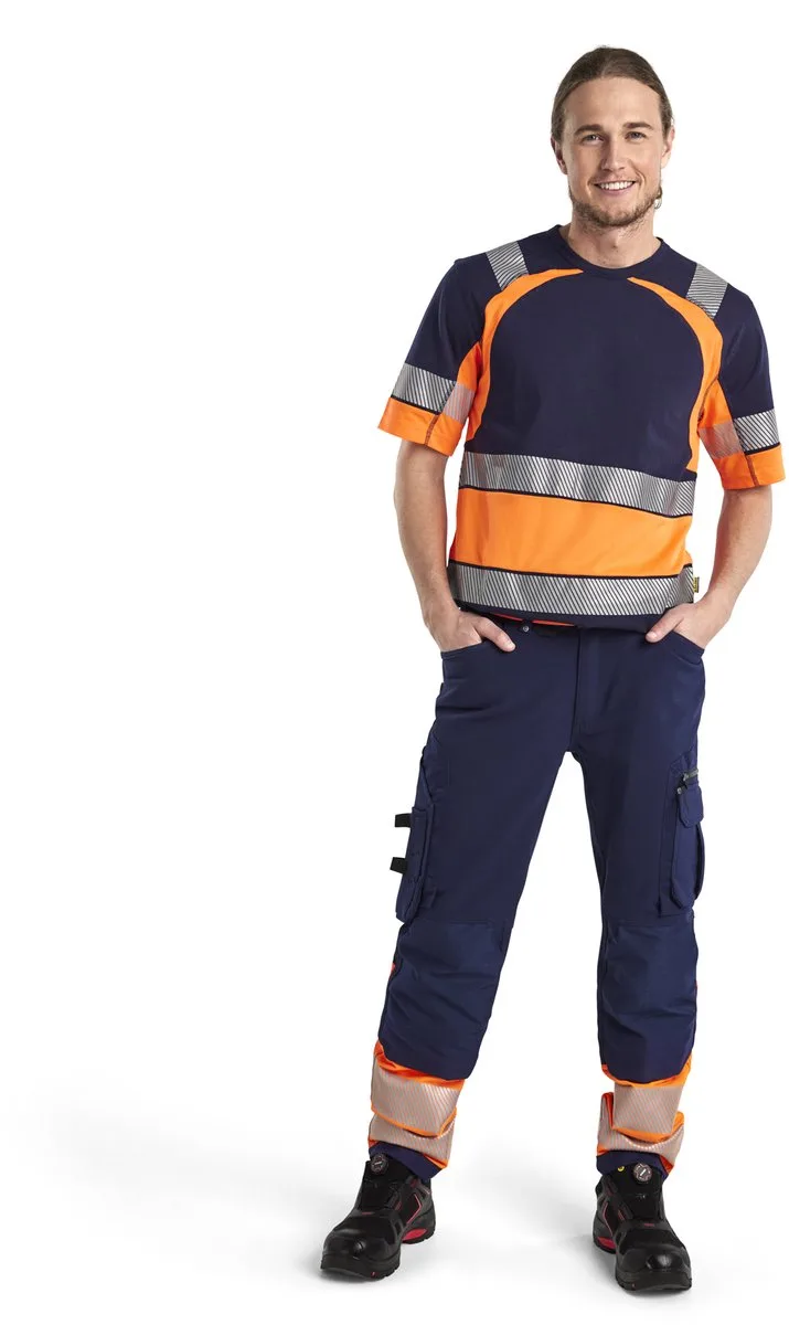 werkbroek met 4-weg stretch zonder spijkerzakken 1193-1642 - Marineblauw/Oranje från Blåkläder, Marineblauw, Orange, C144 – produktbild