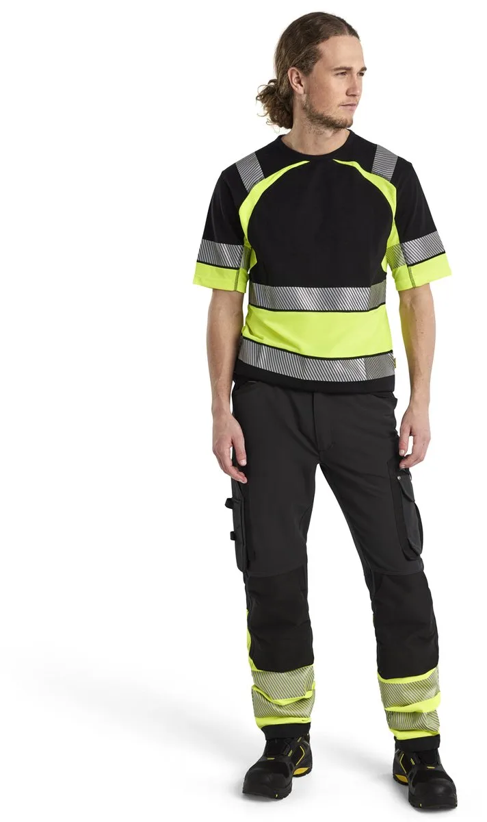werkbroek met 4-weg stretch zonder spijkerzakken 1193-1642 - Zwart/High Vis Geel van Blåkläder, Zwart, High Vis Geel, C50 – productafbeelding
