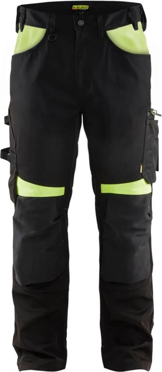 Werkbroek zonder spijkerzakken 1556-1860 - Zwart/High Vis Geel van Blåkläder, Zwart, High Vis Geel, C146 – productafbeelding