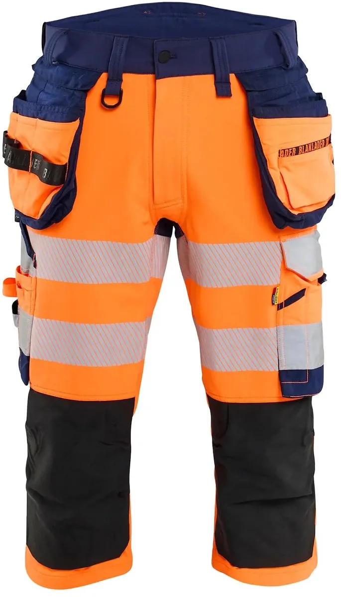 Werkshort met 4D stretchzakken Blaklader von Blåkläder, High Vis Orange, Marineblau – Produktbild