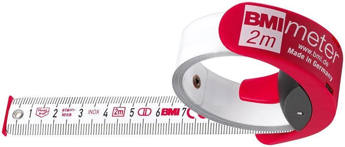 BMImeter 3 m duimstok/rolmaat op een rolletje fra BMI, Rød – produktbillede