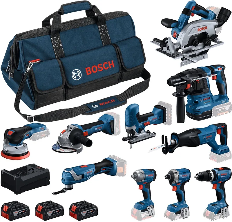 Bosch 18v 10 Toolkit + 3x5.0ah+gal+l-bag Elektrisk Værktøjssæt fra Bosch Professional – produktbillede 1 af 6