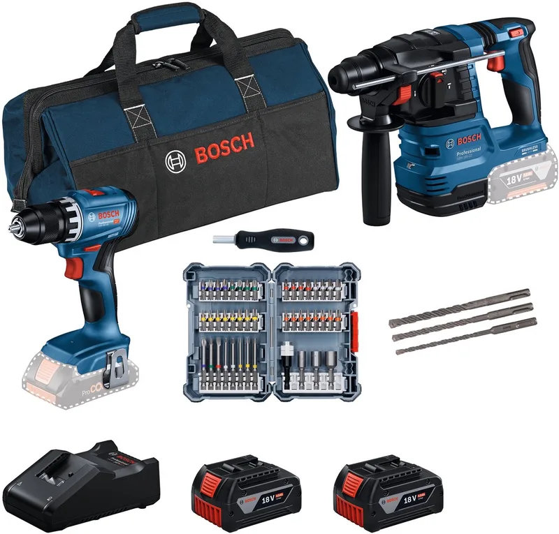 18V Profi-Set Bohrhammer GBH 18V-22 + Bohrschrauber GSR 18V-45 von Bosch Professional – Produktbild 1 von 6