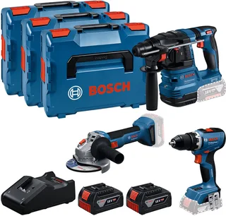 GSR + GBH + GWS + 2x GBA 5.0 Ah + GAL 18V-40 0615A5009G Jeu doutils de Bosch Professional – image du produit 1 sur 5
